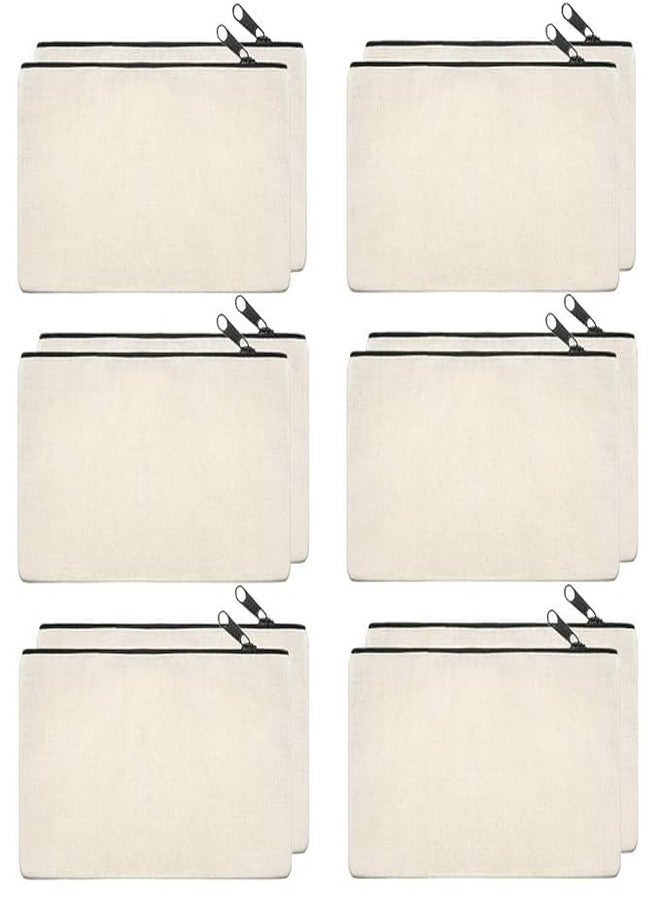 Dhamee Cotton Canvas Bags for Crafts White Blank DIY Makeup Bags Pencil Case Canvas Pouch for Travel, Party Gift,Travel Toiletry with Black Zipper Makeup Bag Cosmetic Bag Multipurpose (12) - Image 1
